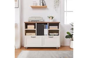 LayBurst 39.3" Farmhouse Wood File Cabinet with Wheels,Small Home Office Storage,Rolling File Cabinet with 2 Drawers for Legal/Letter/ A4 Size