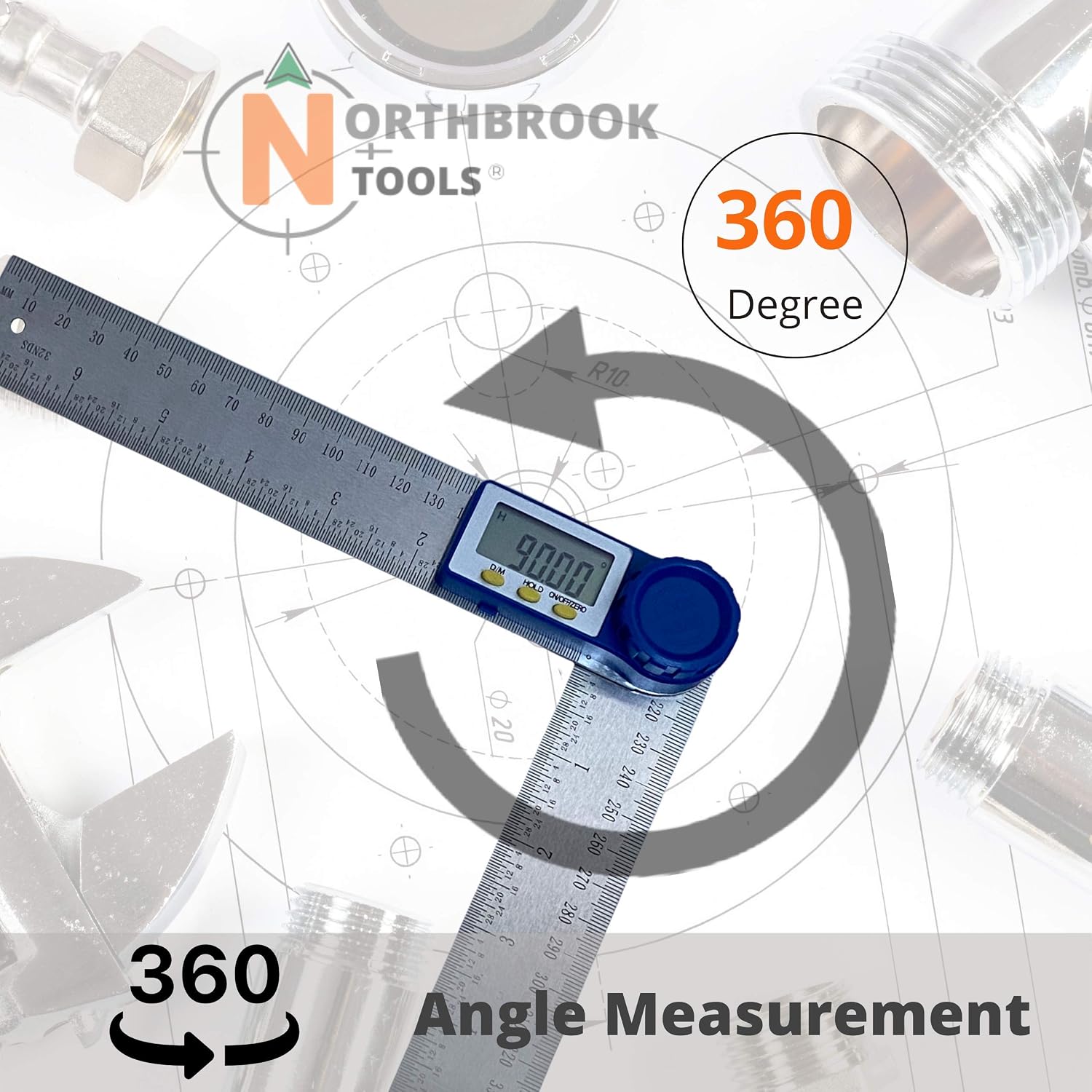 Angle Reader Ruler Digital Angle Finder Ruler from Northbrook Tools ® + Metal Ruler 15cm ...