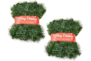 ZHUQING Christmas Garland for Outdoor/Indoor Decoration, Soft Greenery Artificial Garland Decorations, Non-lit Green Xmas Garlands Perfect for Party Home Garden and Holiday Festival Decor, 50 Feet 2 Pack
