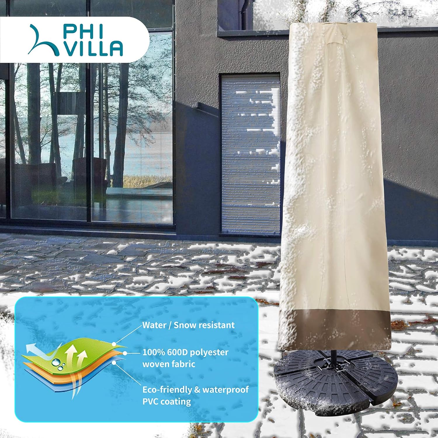 PHI VILLA Heavy Duty Offset Patio Umbrella Canopy Cover (Frame Cover): Kitchen & Dining