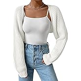 SECRETEYARD Women's Long Sleeve Open Front Knitted Crop Cardigan Drop Shoulder Knit Bolero Shrug Sweater