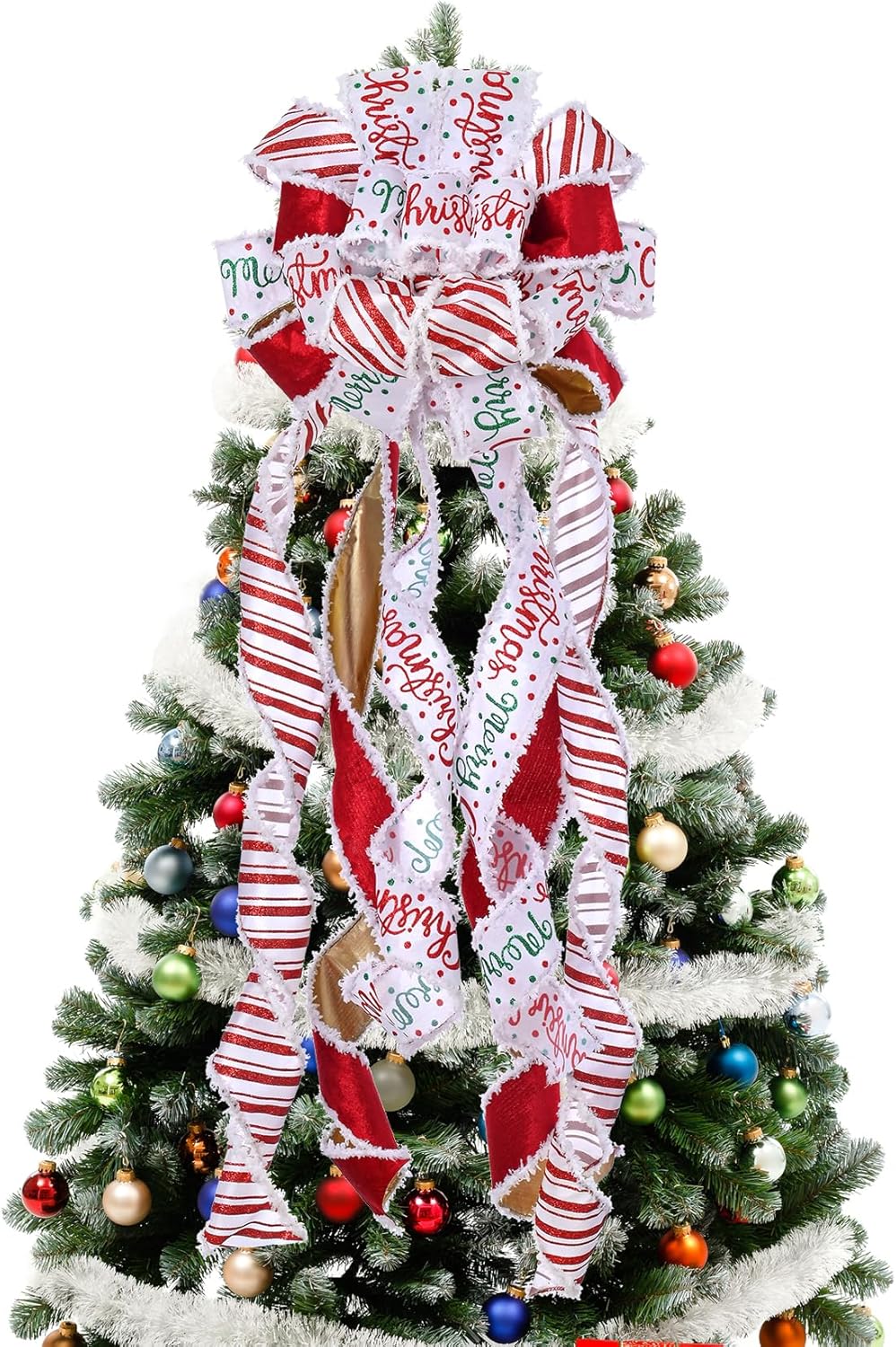 Bows & Ribbons - Christmas Tree Topper Bow Christmas Wreath Bow 45x12 Inches Large Burlap with White Red Polyester Edge Gift Bow for Xmas Tree Décor Christmas Home Indoor Outdoor Decoration