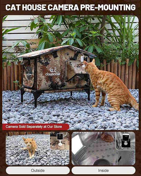 UPGRADED HEATED CAT HOUSE FOR OUTSIDE ESCAPE DOOR, HIGHLY INSULATED HEATED OUTDOOR CAT HOUSE WATERPROOF AWNING, WEATHERPROOF OUTDOOR FERAL CAT SHELTER FOR STRAY WINTER