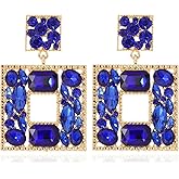Canboer Rhinestone Square Statement Dangle Earrings Trendy Crystal Geometric Drop Earrings Hypoallergenic Jewelry for Women Party