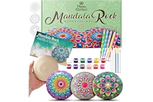 MOON GARDEN MoonGarden Mandala Rock Painting Kit - Mandala Dotting Tools Kit - Large Wooden Rocks for Painting, Stencils, Acrylic Paints, Dotting Tools for Rocks - Dot Art Kit for Adults & Kids
