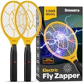 Electric Fly Swatter [Set of 2] Handheld Bug Zapper Racket for Indoor/Outdoor - Powerfull 1500 Volt Instant Flies/Bug &amp; Mosquito - Portable Fly Zapper Battery Operated (AA Batteries not Included)
