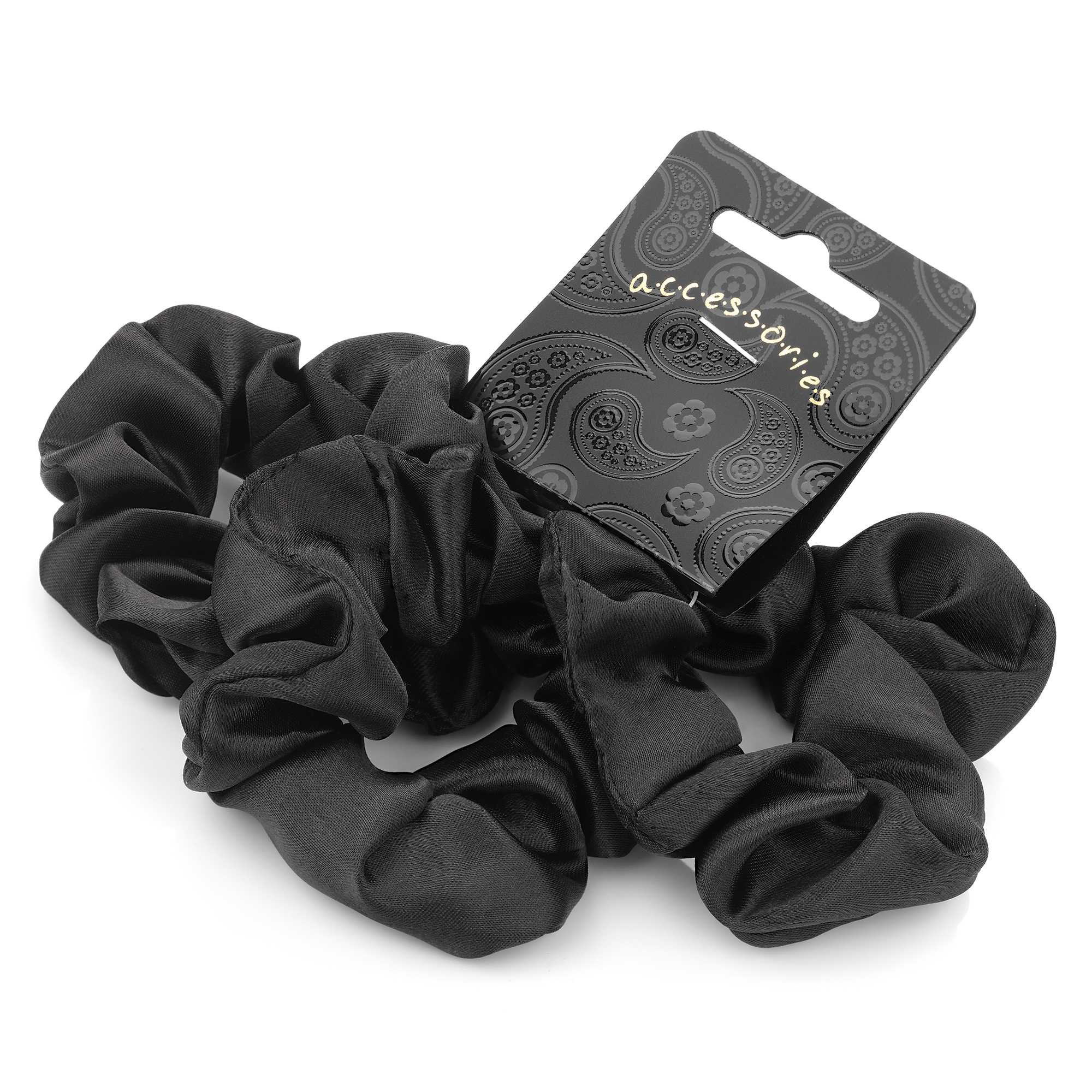 GIZZY® Ladies Girls Set of 3 Satin Hair Scrunchies in Black Colourway.