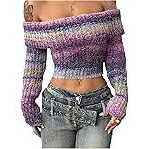 SweatyRocks Women's Off The Shoulder Crop Sweaters Long Sleeve Y2k Pullover Sweater Tops