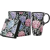Topadorn Ceramic Coffee Mug Tall Ceramic Cup with Lid and Color Box 17 oz.,Pink and Purple Flowers