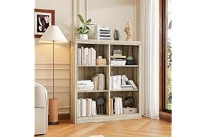 Garvee 3-Tiers Bookcase with 6 Cube Storage, Wooden Cubby Bookshelf with Anti-Tip Design, Modern Open Display Shelves for Bed