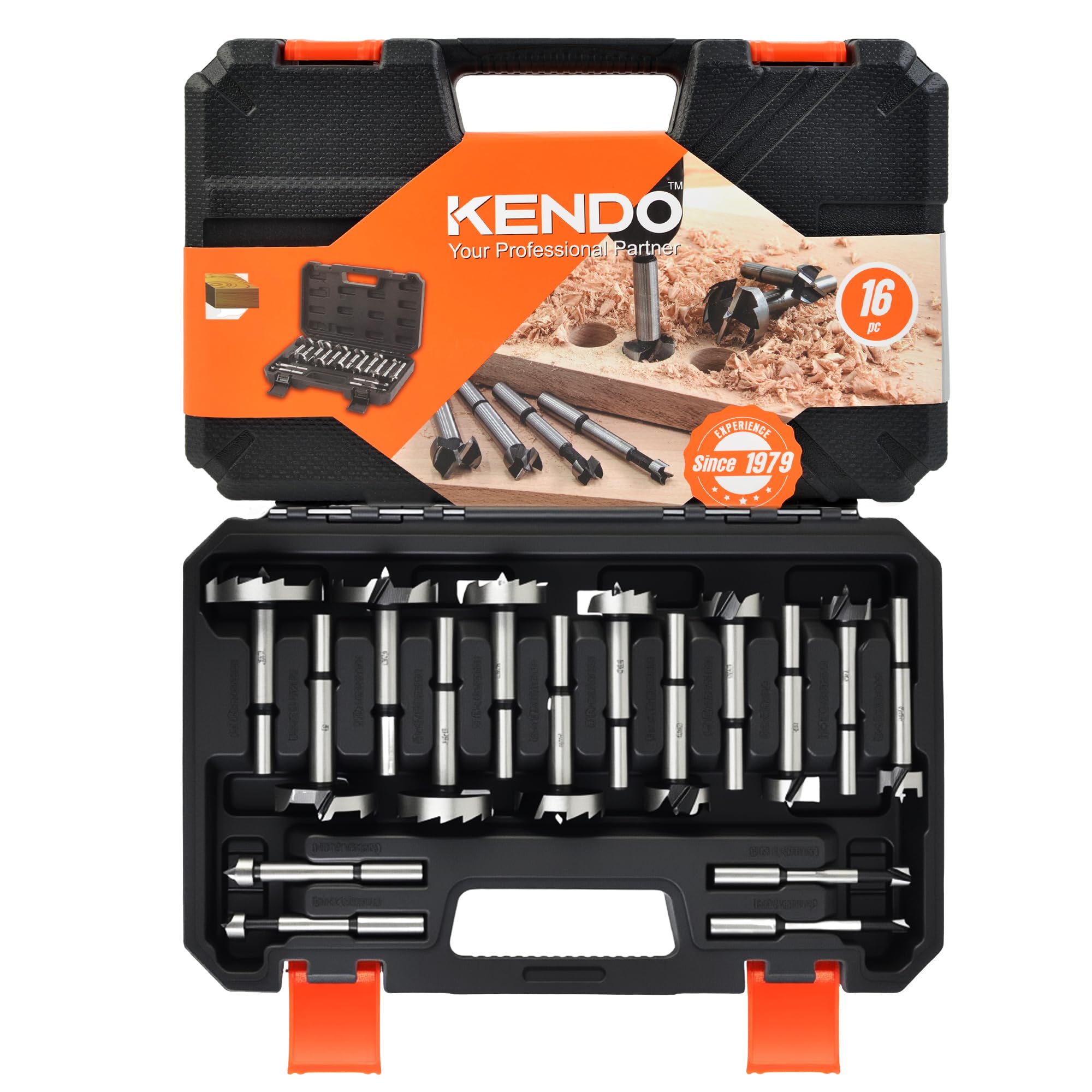Photo 1 of KENDO 16 Piece Forstner Bit Set, Made of Alloy Steel, Forstner Bits for Woodworking, Auger Opener Round Shank Drilling Cutting Tool for Hardwood, Softwood, Plastic, Plywood with Storage Case