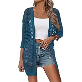 Zeagoo Women's 2026 Summer Crochet Lightweight Cardigan Short Sleeve Boho Kimono Oversized Open Front Sweater Tops