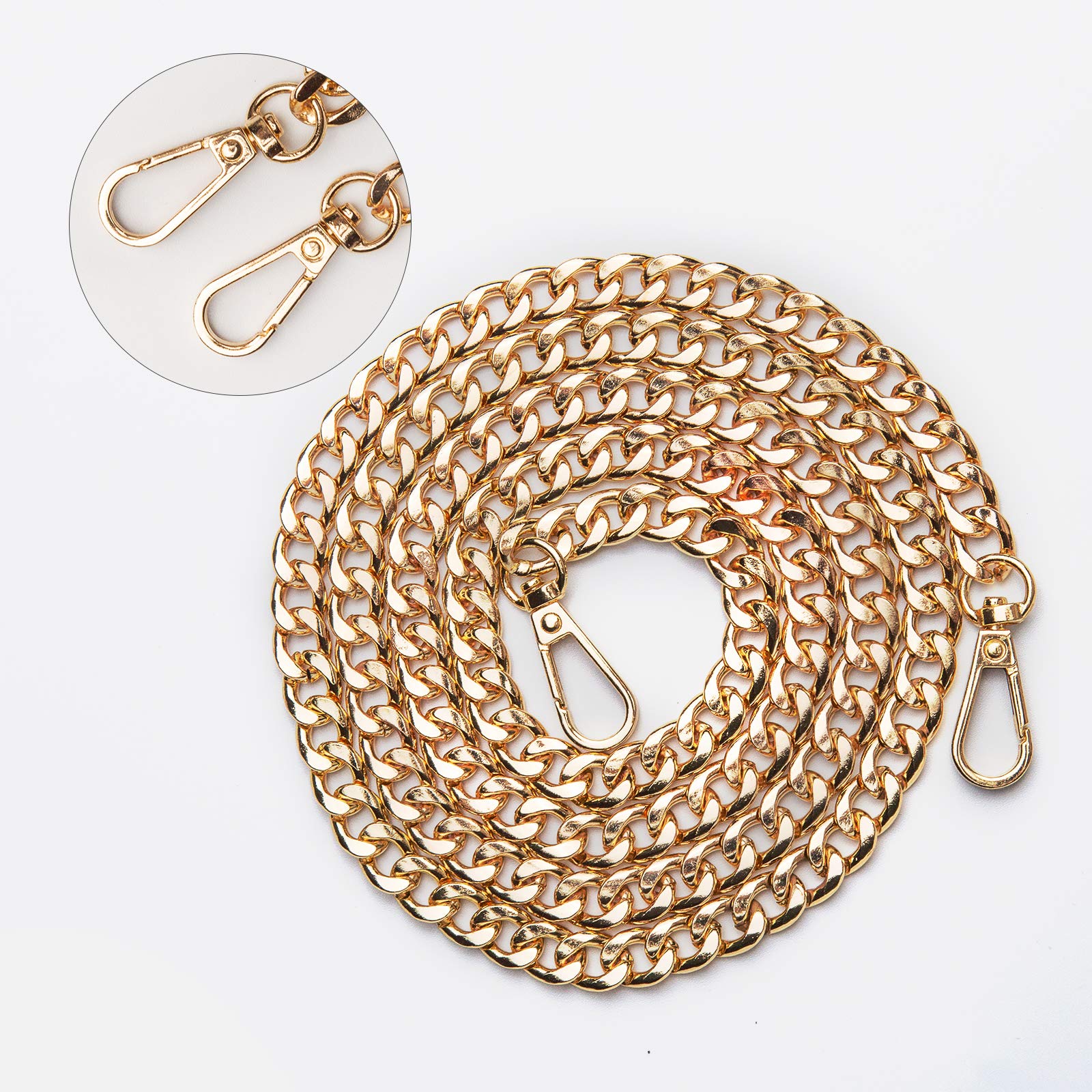 Kimi-HOSI 120 cm Bag Chain Handbag Flat Chain Straps Crossbody Shoulder Strap Chain with Swivel Buckles Metal Spare Chains Bag Accessorie for Wallet Handbags Purse Clutch Bag Diameter 9.5mm