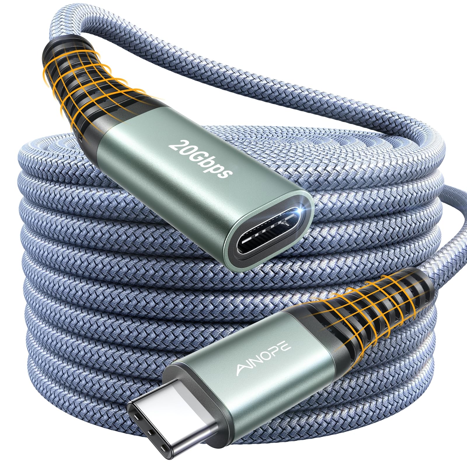Photo 1 of AINOPE USB C Extension Cable 10FT USB C Extender (20Gbps/100W) Fast Data Transfer & Charging Type C 3.2 Male to Female Cable for USBC Hub/PSVR2/Magsafe Charger/iPhone 16/MacBook Air M2 Pro/iPad Pro