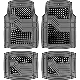 CAT® DiamondShield™ Rubber Floor Mats for Cars Trucks SUVs, All Weather Protection Front & Rear Car Mats Set, Heel Pad & Anti-Slip Backing, Universal Fit Trim-to-Fit Rubber Floor Mats for Car, Gray