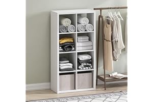 Furinno Cubic Open Back Multipurpose Clothing & Closet Storage Organizer Shelf, 8-Cube, White