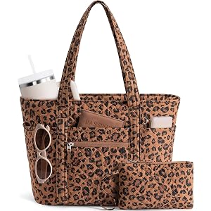 Bagstellar Quilted Tote Bag for Women Puffer Teacher Nurse Cotton Work Tote | Lightweight Travel Tote Bag w/ Zipper, 40oz Cup