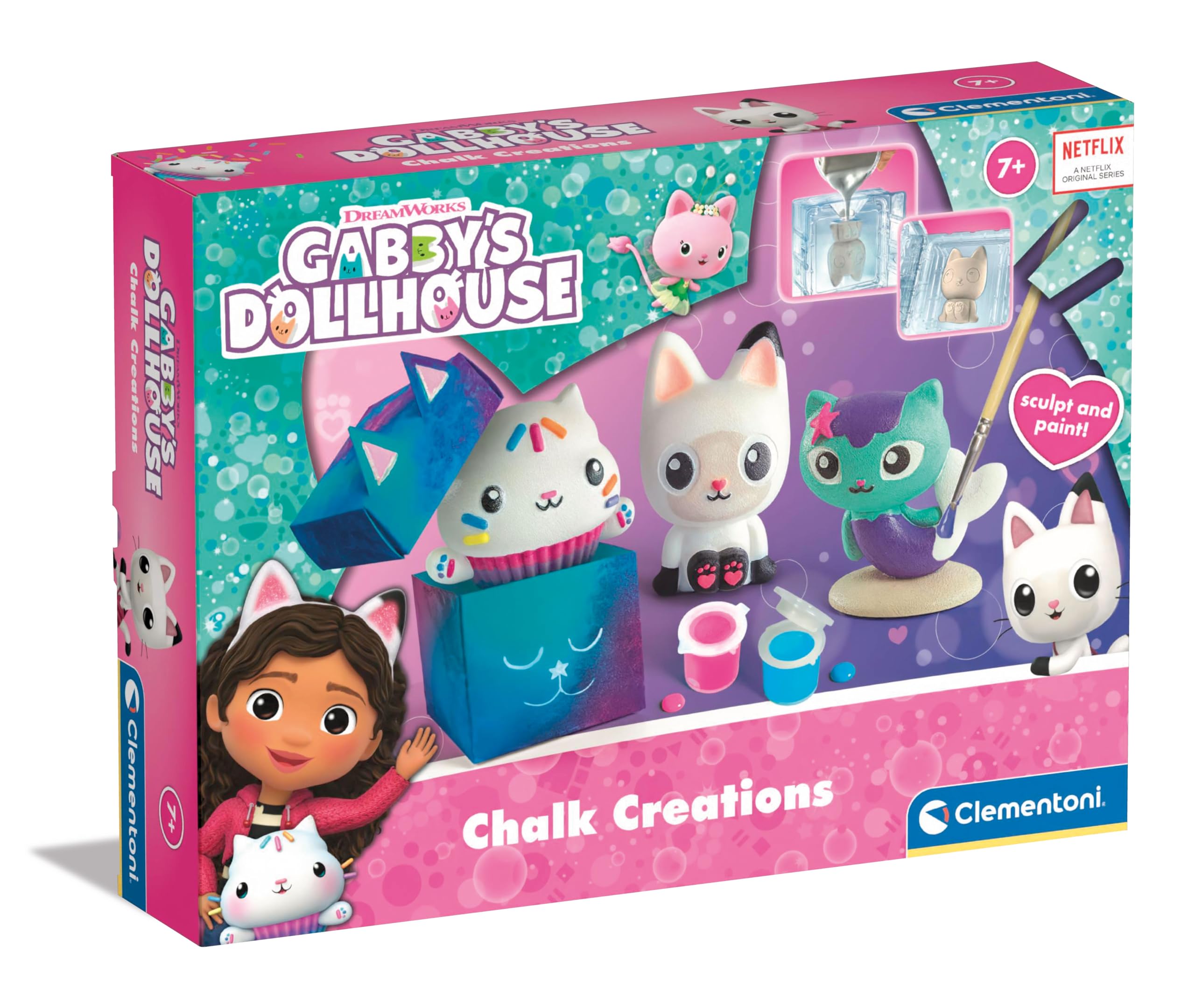 Clementoni Creative Set - Gabby's Dollhouse - Handmade Creations - Chalks to Paint, Creative Toys, Painting Set, Art And Crafts For Kids 6 Years, Made In Italy, 18798