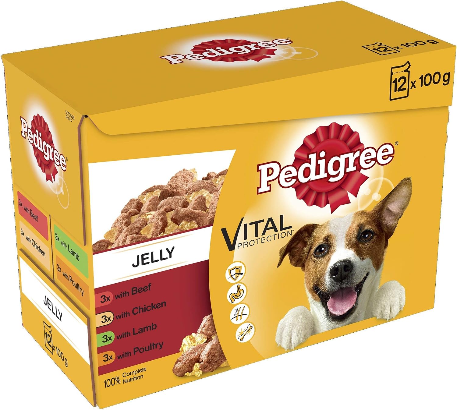 Pedigree Wet Dog Food for Adult Dogs 1+ Mixed Selection in Jelly 12 Pouches (12 x 100 g), 100 g (Pack of 12)