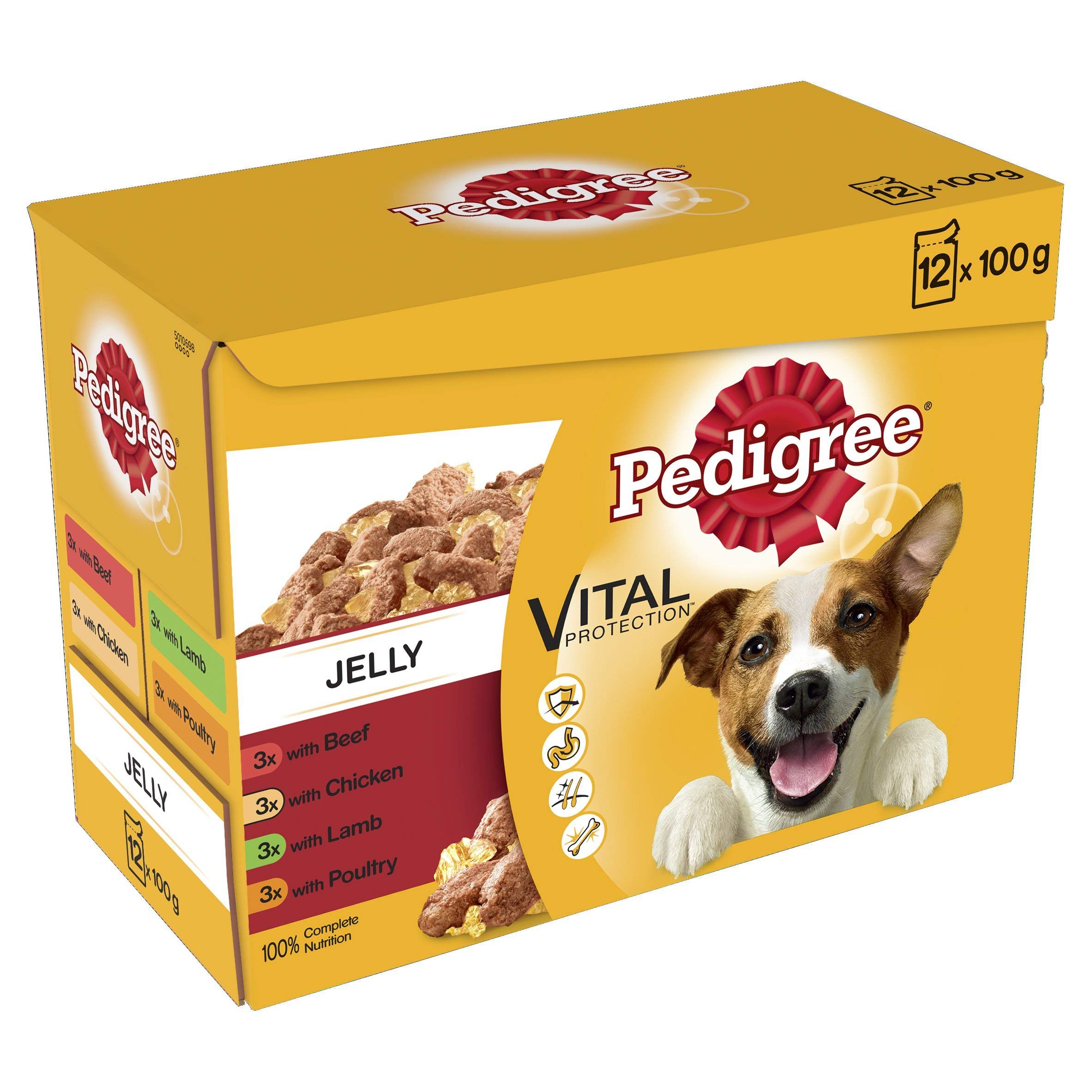Pedigree Wet Dog Food for Adult Dogs 1+ Mixed Selection in Jelly 12 Pouches (12 x 100 g)