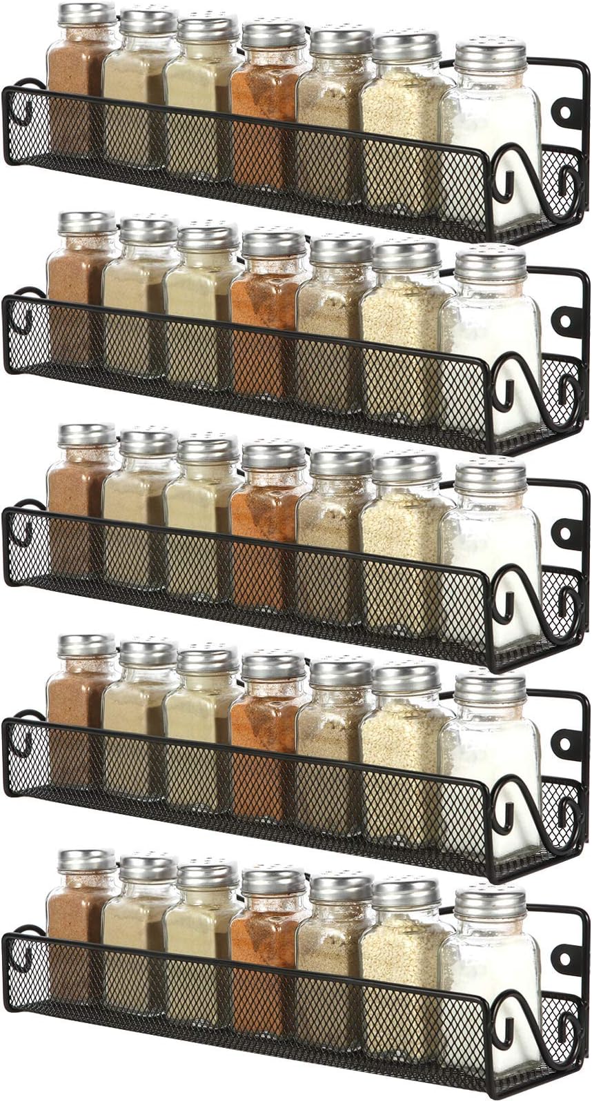 Samstar 5 Pack Spice Rack Wall Mount Hanging Organiser Shelf Storage for Kitchen, Pantry Door, Bathroom, Black