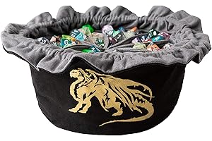 PUGED Large DND Dice Dragon Drawstring Bags with Pockets Black Storage Bag for RPG MTG Game Dices Capacity Over 300 Dice