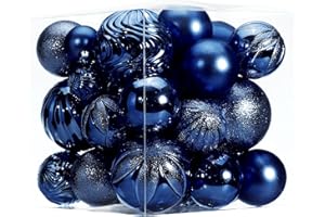 5TH LILY Christmas Ball Ornaments Set（40 pcs）- Hanging Christmas Tree Ball Decorations in 6 Styles and 3 Sizes Shatterproof No Color Fading for Xmas Holiday (Navy Blue)