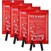 Emergency Fire Blanket for Home and Kitchen - 4 Pack 3.3ft x 3.3ft Fiberglass Fireproof Blankets Extinguisher Suppression Flame Heat Retardant Survival Safety Cover