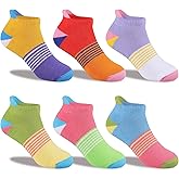 Comfoex Girls Socks For Kids 4-6 6-8 8-10 Years Old Ankle Athletic Cotton Short Socks With Cushioned Sole 6 Pairs