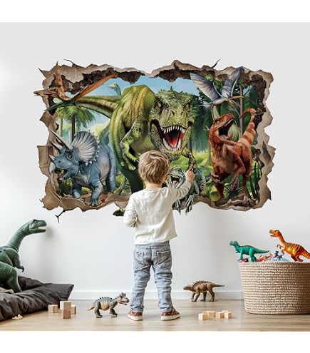 Stickers Muraux Dinosaure Wondever XXL - 164x83cm, PVC, Amovible - Chambre Enfant, Salle De Jeux
