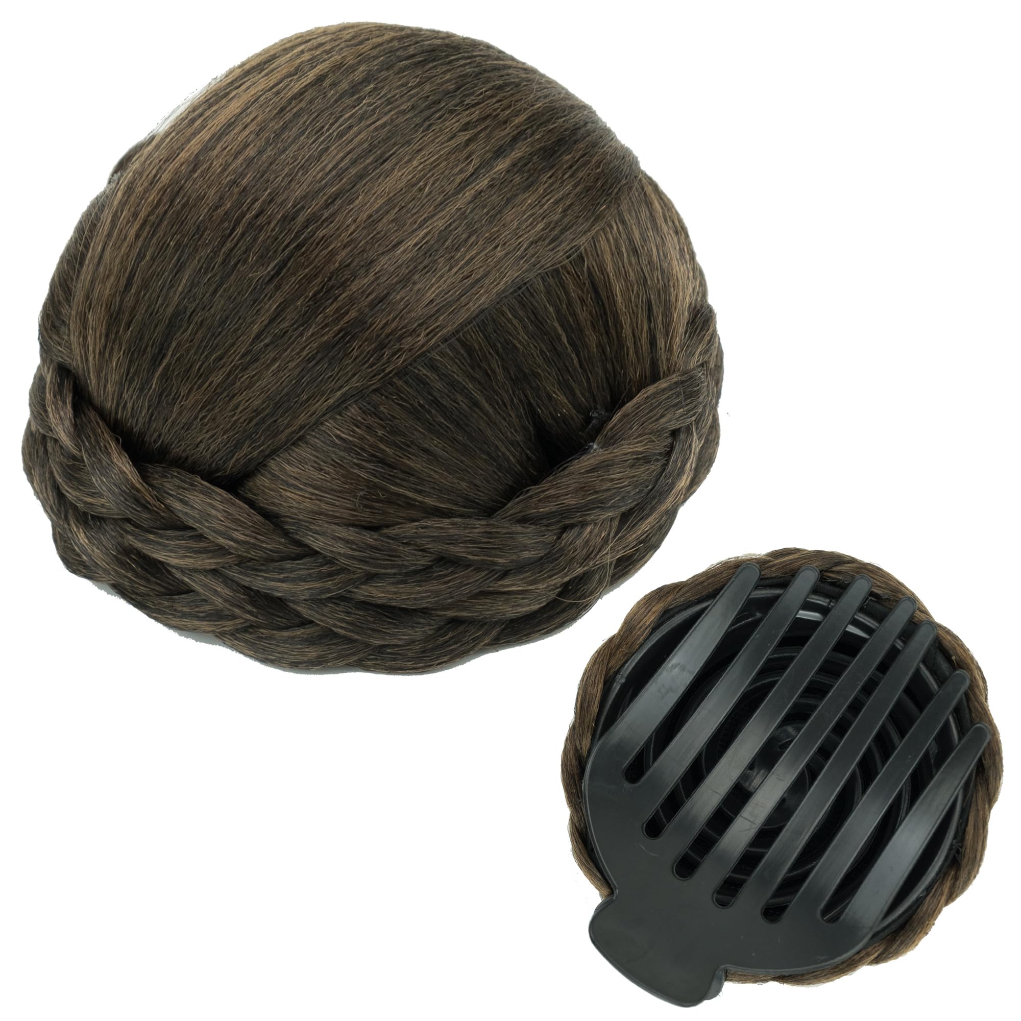 IMISSU Braided Chignon Dancer Hair Donut Hairpieces Scrunchie Claw Hair Bun Updo for Wedding Party (M4 Mix Brown)