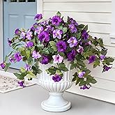 VGNQA 2PCS Artificial Petunia Flowers for Outdoors, Fake Flowers for Outdoor Planters UV Resistant Faux Silk Petunias for Garden Porch Yard Balcony Patio Realistic Home Kitchen Decor(Double Purple)