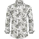 Aiertop Men's Hawaiian Long Sleeve Dress Tropical Floral Printed Pattern Casual Button Down Wrinkle Free Shirts with Pocket