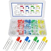 300 Pcs 3mm & 5mm LED Diode Assortment Kit | 5 Colors (White/Red/Blue/Green/Yellow) Light Emitting Diodes for DIY Electronics