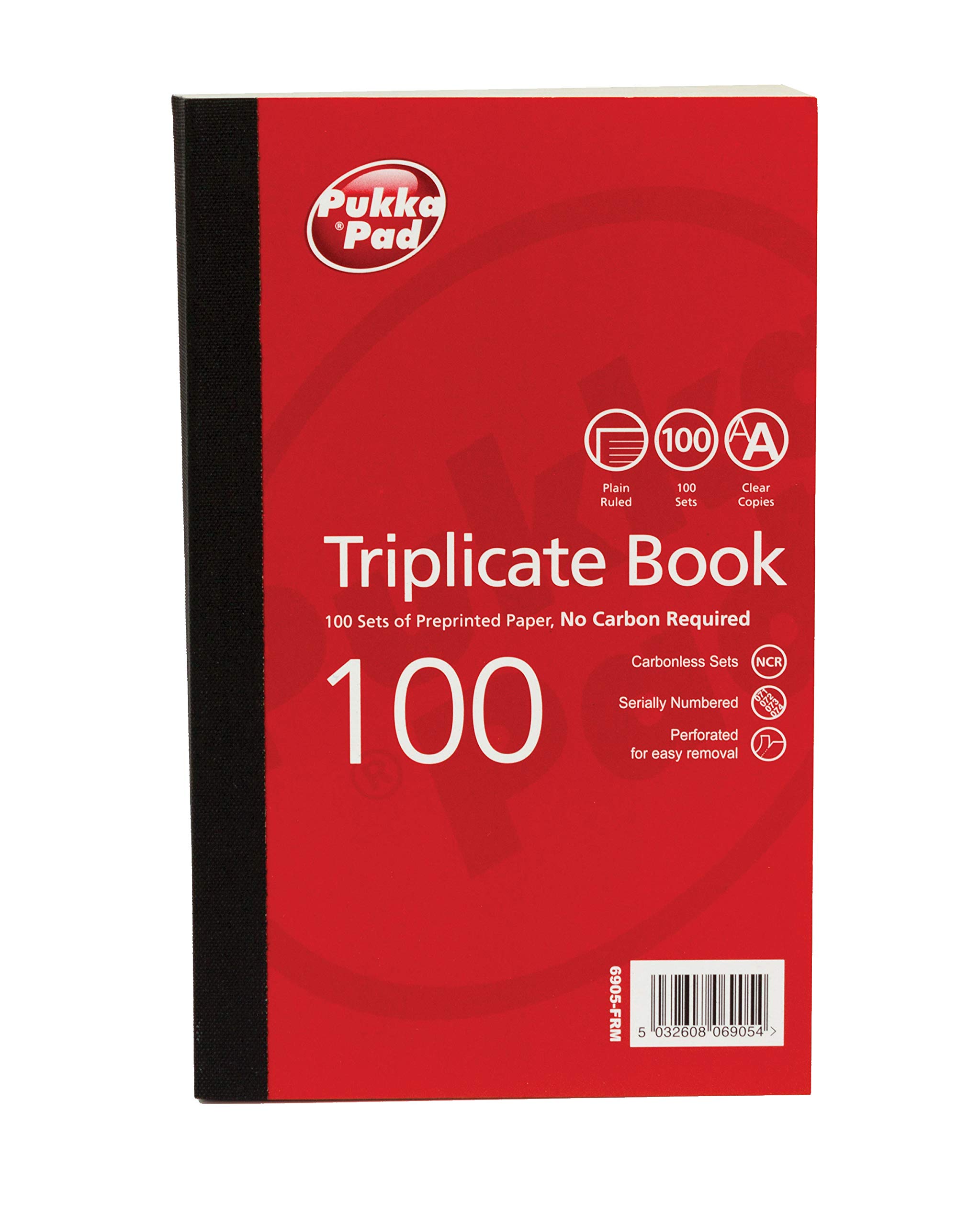 Pukka Pads 216x130mm Plain Ruled Triplicate Book (Pack of 5), Red