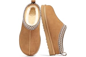 bebealy Genuine Suede Fuzzy Slippers for Women Winter Warm House Shoes Cozy Mini Boots for Indoor Outdoor