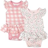 HonestBaby Romper and Ruffle Bodysuit Dress 100% Organic Cotton for Infant Baby and Toddler Girls