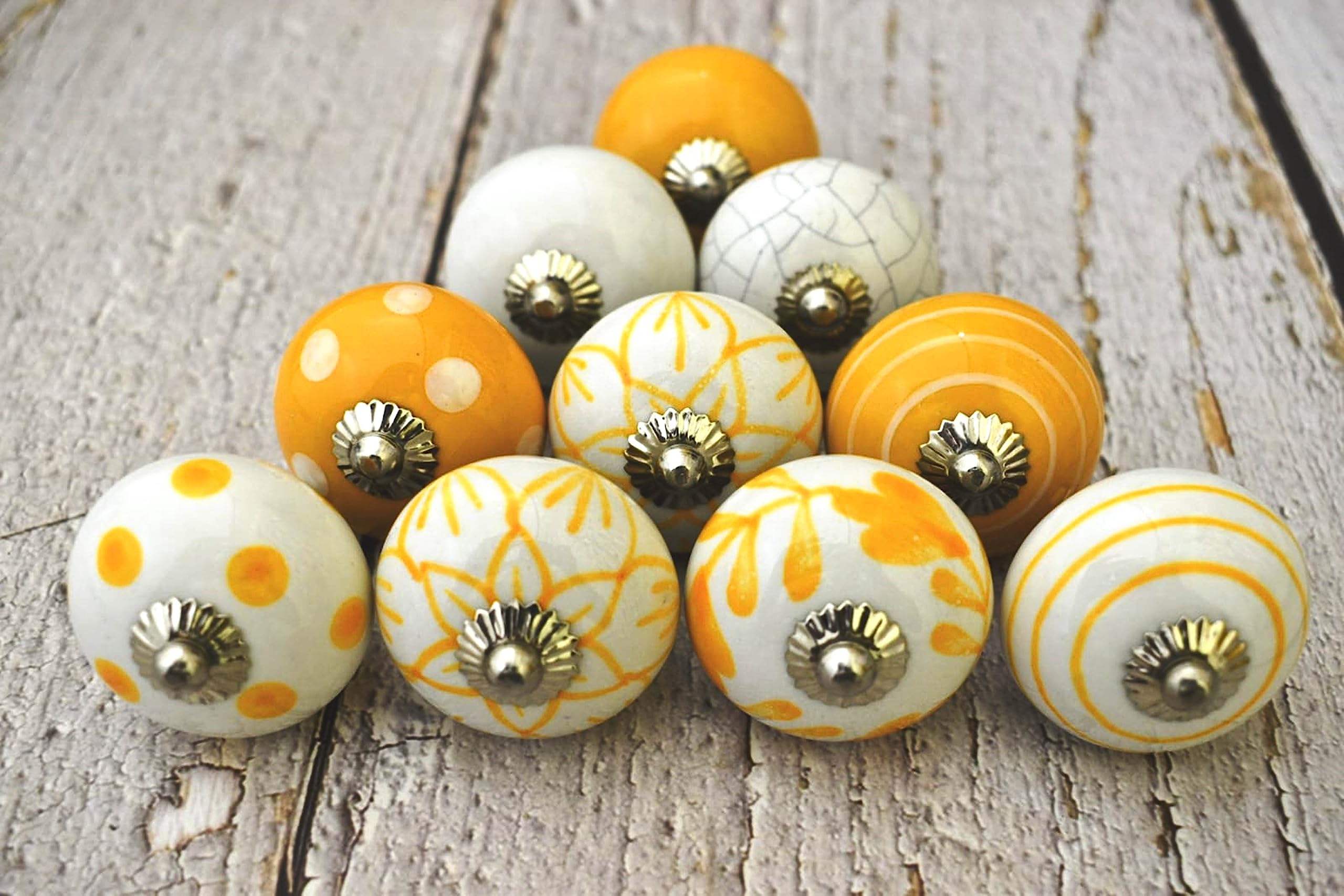 ARTISNO Ceramic Knobs for Cabinets - Set of 10 Decorative Yellow Floral Printed Ceramic Knobs for Home Kitchen Cabinet Drawer Elegant Wardrobe and Dresser Pulls with Glossy Finish (1.5-Inch Diameter) — image 1