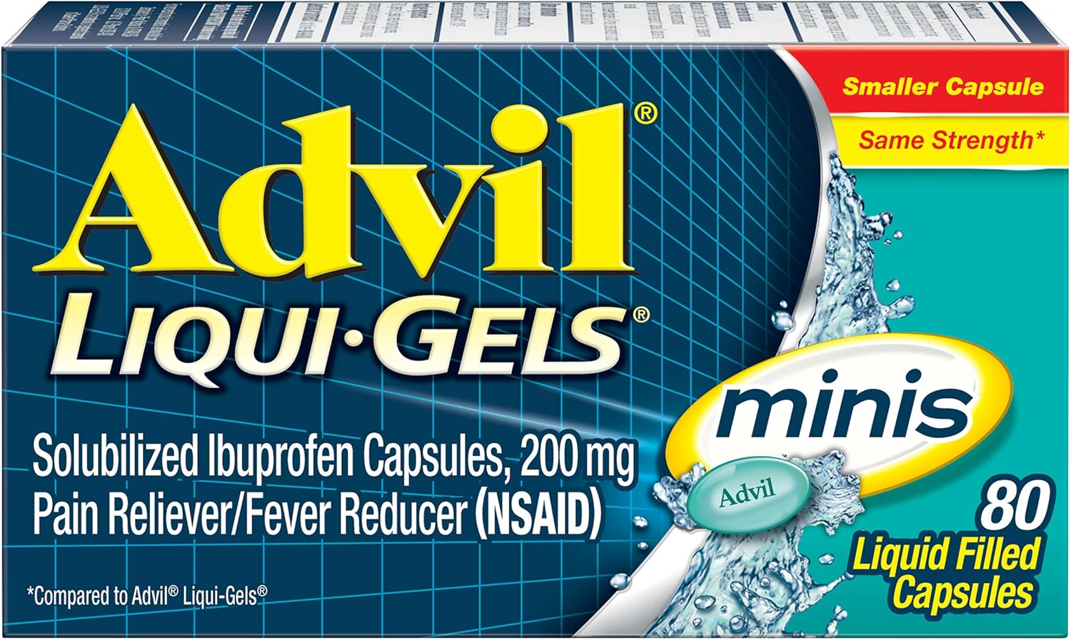 Advil Liqui-Gels Minis Pain Reliever and Fever Reducer, Ibuprofen 200mg, 80 Count, Fast Pain Relief: Health & Personal Care