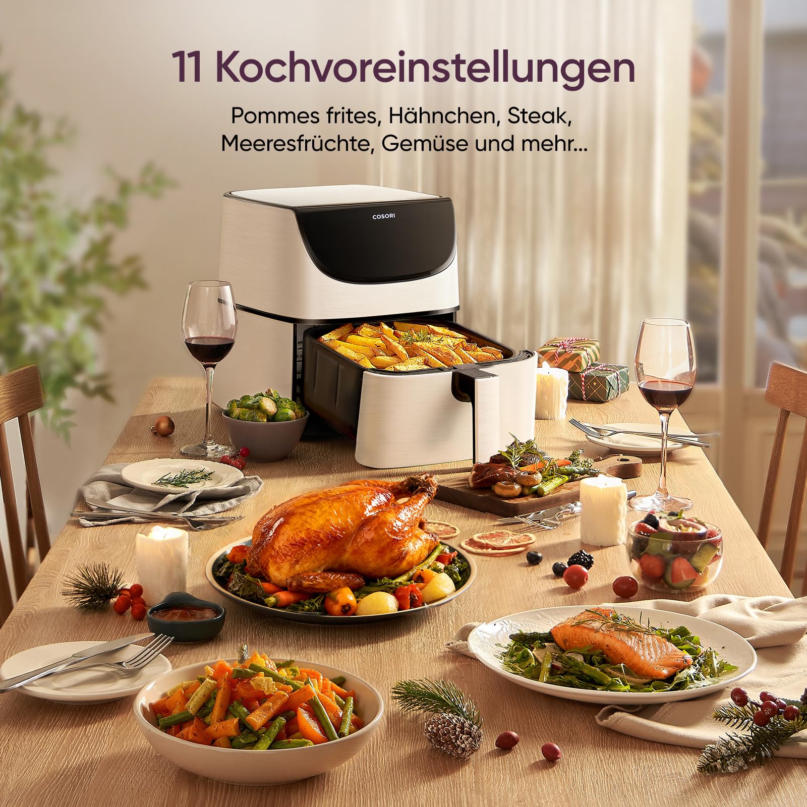 COSORI Heißluftfritteuse, Airfryer Testsieger 2024, 11-in-1 Air Fryer 5,5L, Heissluftfritteuse mit Shake-Reminder, 97,3 Prozent ölsparend, 67,5 Prozent energiesparend, spülmaschinenfest Körbe, Weiß 6