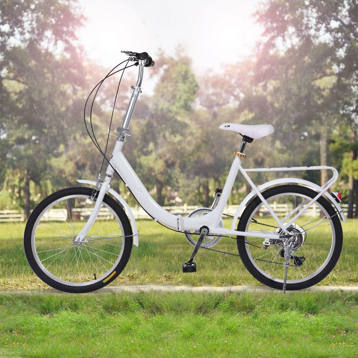 Lantusi 20'' Wheel Aluminum Frame 6 Shift Speed Bicycle Folding Storage School Sports Outdoor Cycling (US STOCK)