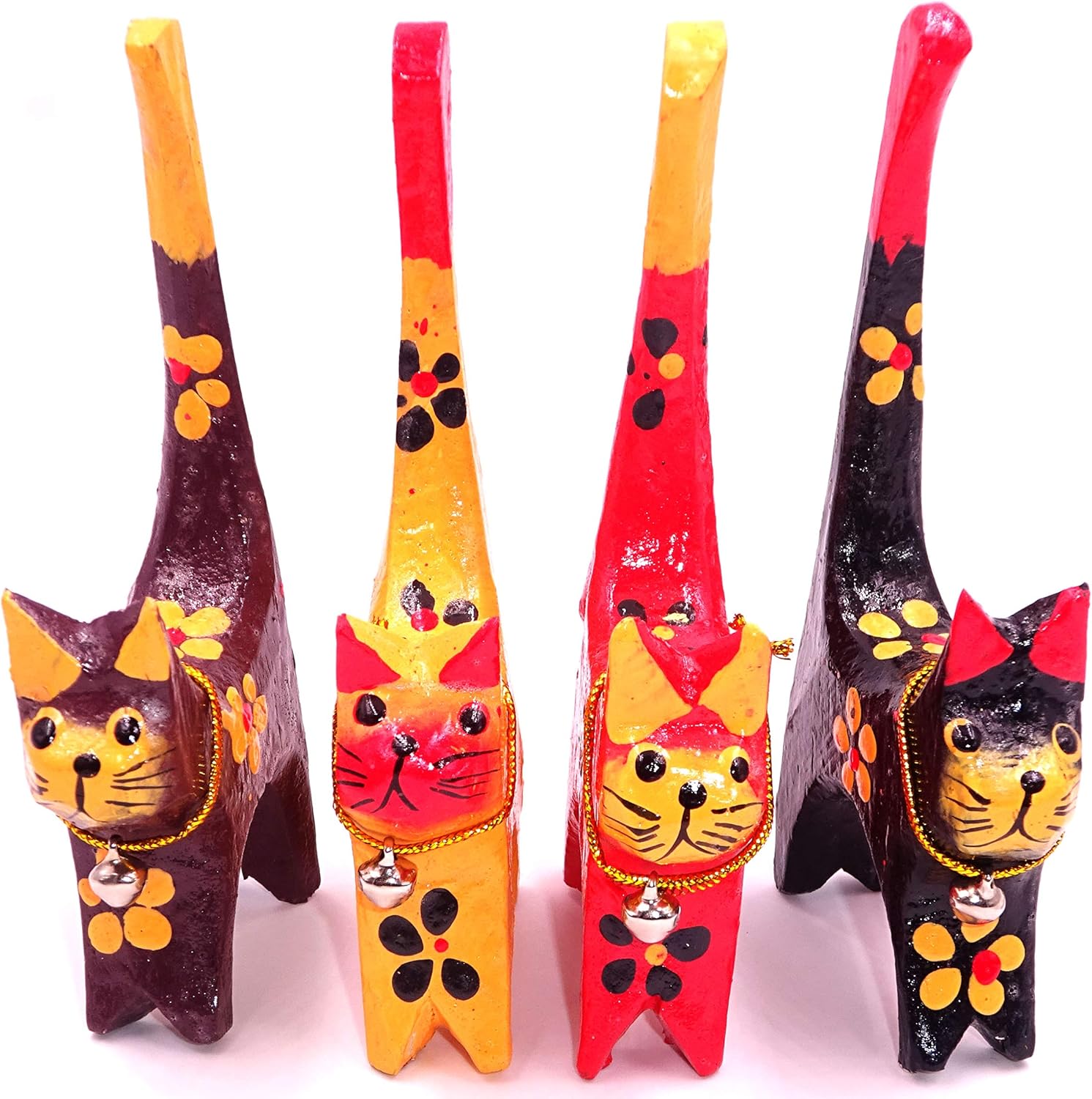 Generique Lot De 4 Chats Porte Bague Bois Decoration Artisanal Peint Collection Porte Bijoux Chat Fleur Amazon Fr Cuisine Maison