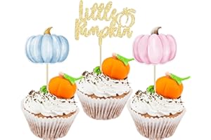 Gyufise 24Pcs Little Pumpkin Cupcake Toppers Blue Pink Pumpkin Cake Toppers Gender Reveal Cake Decorations for Thanksgiving Birthday Baby Shower Fall Theme Party Decoration Supplies