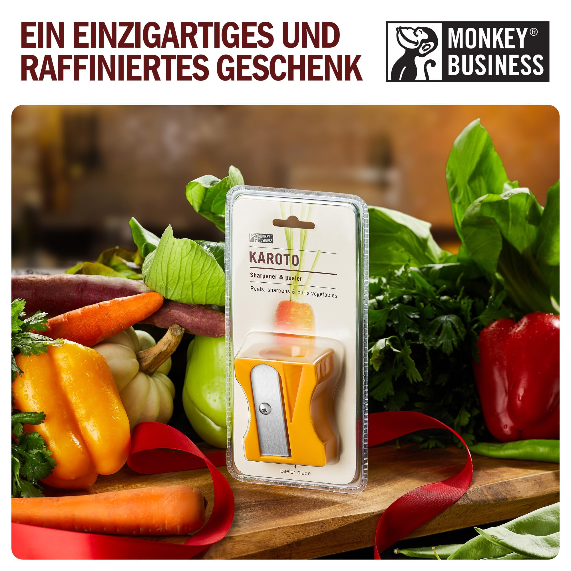 Karoto Karottenschärfer | Gemüseschäler | Gemüseschäler & Gurkenschäler | Fun Kitchen Gadgets | aus einer Reihe von einzigartigen Schälern für die Küche | Fun Kitchen Stuff | by Monkey Business (gelb) 5