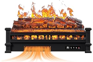 SIXFIVSEVN 26-Inch Infrared Electric Fireplace Log Heater, 750W/1500W, Adjustable Flame Colors and Brightness, Fireplace Insert with Realistic Flame Ember Bed, Overheating Protection & Remote Control, Timer