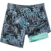SURF CUZ Mens Swim Trunks with Compression Liner Swim Shorts 7" Swimming Trunks Stretch 7 Inch Swim Suits Quick Dry