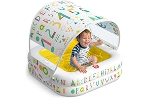 QPAU Baby Pool with Detachable Canopy for Sun Protection, 35" x 10" Inflatable Kids Pool with Padded Bottom, 3-in-1 Kiddie Po