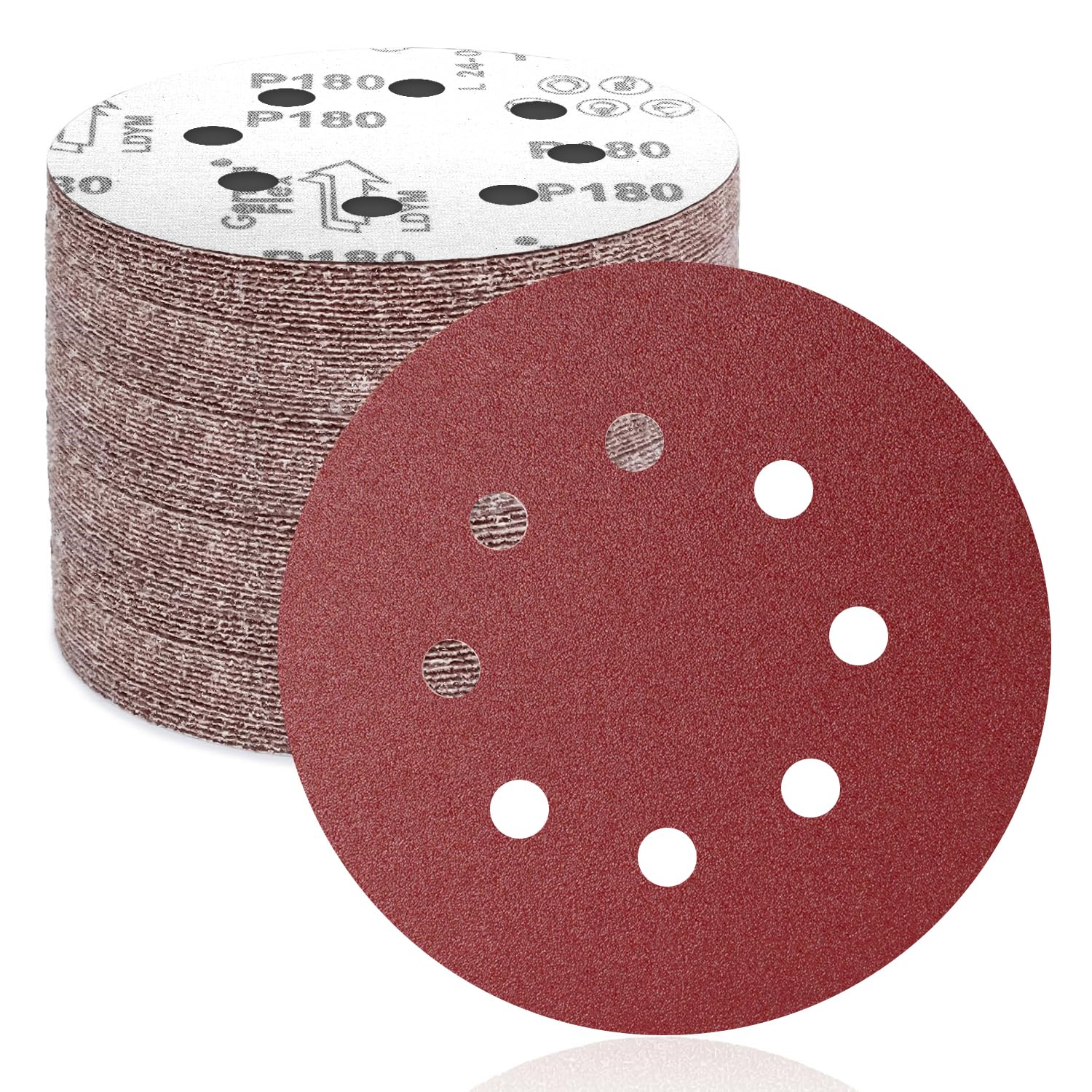FEIHU 125mm Sanding Discs 50Pcs Orbital Sander Discs Hook and Loop Sanding Pads for Random Orbital Sander, 180 Grits Sanding Discs