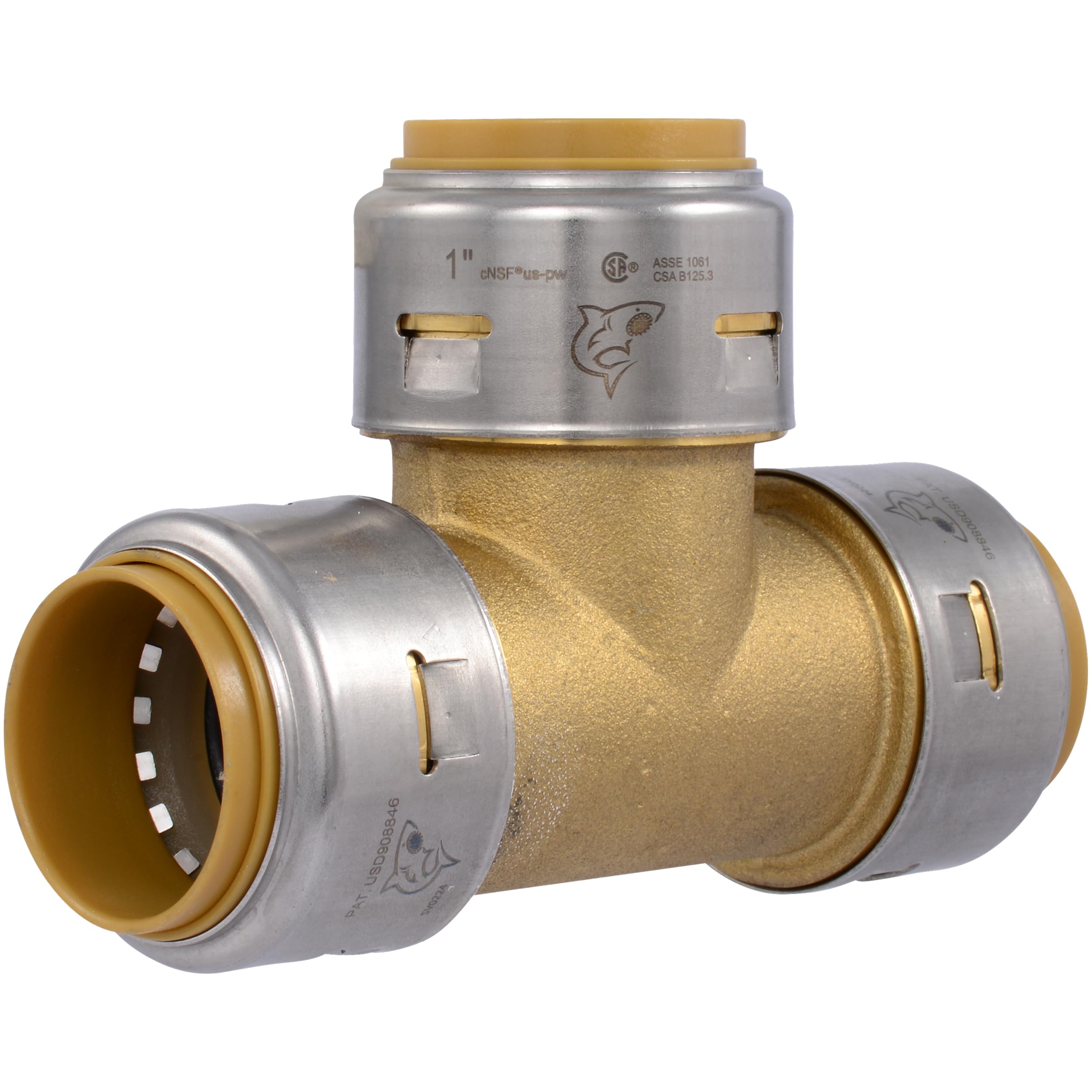 Photo 1 of SharkBite Max 1 Inch Tee, Push to Connect Brass Plumbing Fitting, PEX Pipe, Copper, CPVC, PE-RT, HDPE, UR374A
