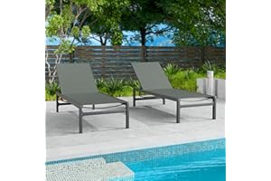 Kozyard Chaise Lounge Outdoor, Aluminum Outdoor Chaise Lounge Set of 2, Flat Chaise Lounge Chair for Pools, Patio and Outdoor Lounging - Comfortable Patio Chair and Poolside Lounger (2 Packs, Gray)
